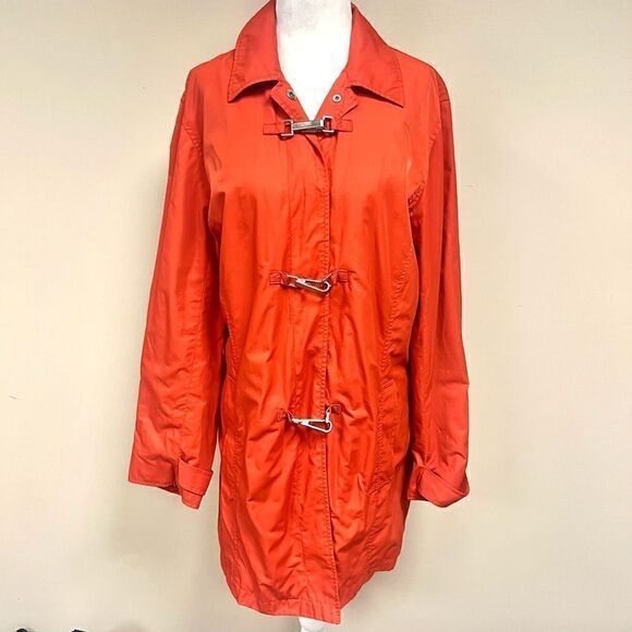 Liz Claiborne orange rain jacket with snap closures Sz S - Picture 1 of 8